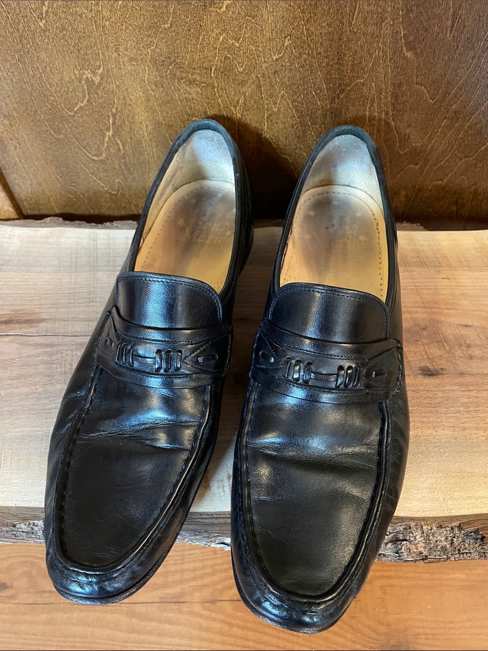 San Marino Black Leather Slip-On Penny Loafers